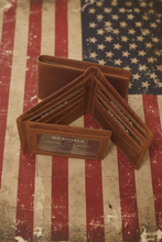 Load image into Gallery viewer, A brown Sedona buffalo leather wallet with 2 id windows, multiple card slots, and a cash compartment.