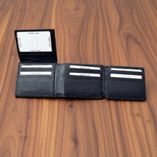 Load image into Gallery viewer, Black leather wallet with card slots on a white background