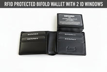 Load image into Gallery viewer, SEDONA® Mens Black Full Grain Leather Bifold Wallet RFID Blocking 2 ID Window 8 Card Slim