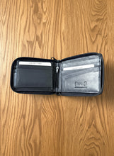 Load image into Gallery viewer, Black leather wallet with zipper on a white background