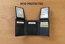 Load image into Gallery viewer, SEDONA® Men's Full Grain Leather RFID Trifold Wallet - 2 Flaps with 4 ID Windows, Zipper Cash Pocket, 12 Card Slots, Black