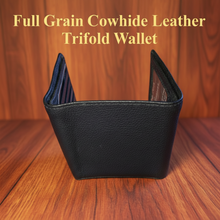 Load image into Gallery viewer, Men's Black Full-Grain Leather Bifold Wallet | 8 Card Slots, ID Window & Cash Divider