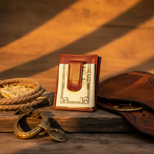 Load image into Gallery viewer, SEDONA® Men's Slim Bifold Leather Money Clip Wallet - Outside ID Window, RFID Blocking, Cognac Oil Pull-Up Leather