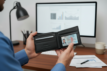Load image into Gallery viewer, SEDONA® Slim Bifold – Black Oil Pull-Up Leather Minimalist RFID Wallet