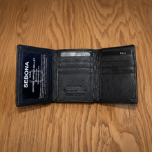 Load image into Gallery viewer, Men's Black Full-Grain Leather Bifold Wallet | 8 Card Slots, ID Window & Cash Divider