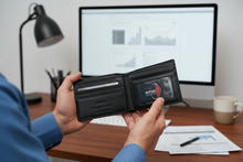 Load image into Gallery viewer, SEDONA® Slim Bifold – Black Oil Pull-Up Leather Minimalist RFID Wallet