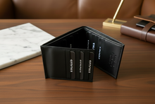 Load image into Gallery viewer, SEDONA® Premium Black Cowhide Leather Bifold Wallet with 18 Card Slots, Side-Flip Extension, and Divided Cash Compartment