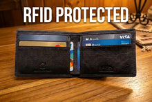Load image into Gallery viewer, Slim Leather Bifold Wallet with Outside ID Window &amp; RFID Protection - Premium Black Cowhide
