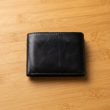 Load image into Gallery viewer, Slim Leather Bifold Wallet with Outside ID Window &amp; RFID Protection - Premium Black Cowhide
