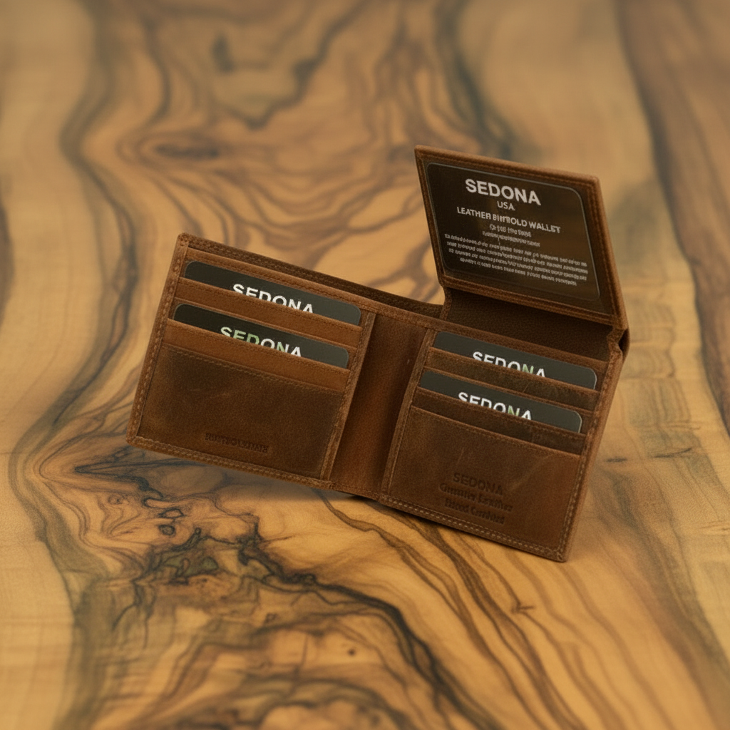 SEDONA® Buffalo Leather Bifold Wallet 2 windows