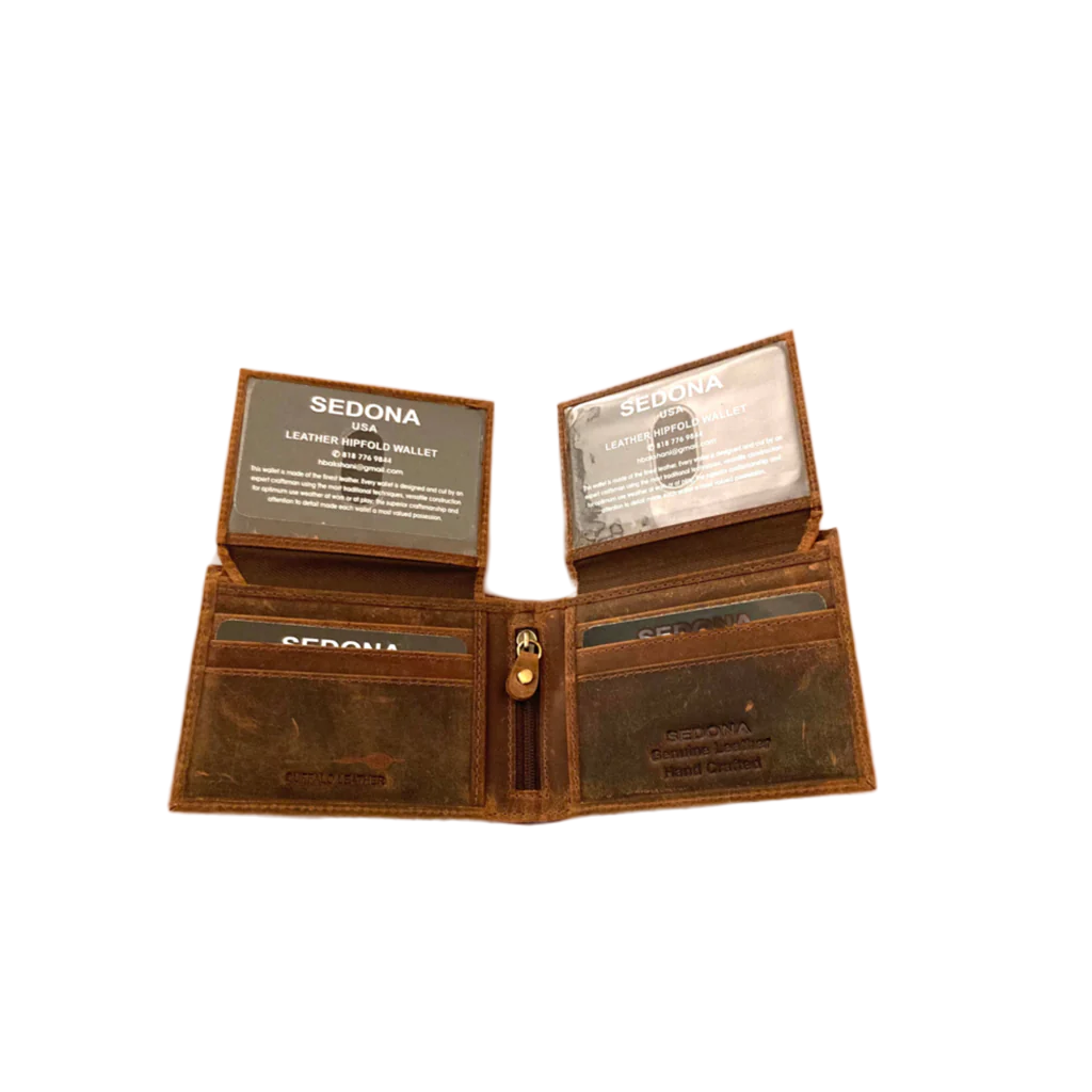 SEDONA® Leather Bifold Wallet with 2 flaps 4 id windows