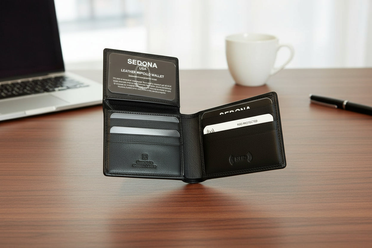SEDONA® Leather Bifold Wallet with 2 ID Windows RFID Security